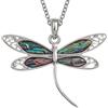 Kiara Jewellery - Collana grande con ciondolo a forma di libellula intarsiata con conchiglia di abalone verde naturale su catenina a serpente o traccia, lunghezza 45,7 cm