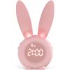 Homealexa Sveglia Bambini da Comodino Sveglia di Coniglio con Luce Notturna Funzione Snooze Timer Lampada Orologio da Tavolo Sveglia Ricaricabile Senza Fili Regalo per Ragazzi Studenti (Rosa)