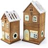 DRW Set di 2 lanterne a forma di casa in legno con luce striscia LED in marrone chiaro 44x23x22 cm