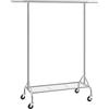 SONGMICS Stand Appendiabiti Attaccapanni in Metallo Cromato con Ruote, Portata Fino a 50 kg, Argento, (110,5-150,5) x 160 x 48,5 cm HSR02S