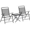 Outsunny Set da Giardino 3 Pezzi con 2 Sedie da Giardino Pieghevoli con Schienale Regolabile e Tavolo, Set Tavolo e Sedie da Giardino in Acciaio e Vetro, Set da Bistro per Patio, Cortile, Grigio