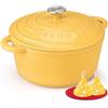 Overmont Casseruola in Ghisa Smaltata - Antiaderente Forno Olandese con Coperchio - Ø26 cm Rotonda Cocotte per Adatto a Piani di Cottura e Forni a Induzione - Giallo oca