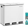 SONGMICS Cestino da Cucina, Pattumiera per Raccolta Differenziata 3 x 18L, 3 Scomparti per Riciclaggio, Coperchi a Chiusura Morbida, Pedali, Acciaio, Bianco Nuvola LTB54WT