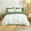 Dreamzie - Copripiumino Matrimoniale 200x220 + 2 Federe 80x80 cm - Motivo | Botanico Verde Salvia · Sacco Piumino · Microfibra Morbida · Reversibile · 3 Pezzi · Cerniera · OEKO-TEX · Facile da Pulire