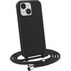 MyGadget Cover per iPhone 15 - Custodia con Corda - Case con Cordino Opaca Antiurto/Bumper con Laccio/Tracolla - Practical Stylish per Collo Nero