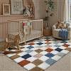 HUGEAR Tappeto Salotto 120x180cm Pelo Lungo a Quadri Grande Multicolore Bianco Morbido Tappeti Antiscivolo Moderno Camera da Letto Cucina Salotto Sala Scendiletto Esterno Bambina Bambini Tappeti