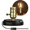 BrightWish Base lampada da tavolo E27, 12 cm, base in metallo nero con portalampada, attacco a vite industriale vintage E27 con interruttore e spina per comodino, decorazione bar, massimo 250 W (senza lampadina)