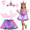 Aitsite Costume a forma di ali di unicorno, per bambini, con LED, tutù in tulle, per ragazze, tutù, gonna con unicorno, per Halloween e feste cosplay
