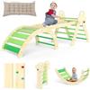 Puecrof Triangolo da Arrampicata Montessori 7 in 1 con Cuscino, Giocattolo da Arrampicata in Legno per Bambini da 1 a 3 Anni, Arco per Arrampicata Indoor con Scivolo, Scala e Arco da Gioco (Verde)