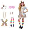 Kinwers Completo Accessori Anni 80-90, 6 Pezzi Carnevale Costume Retrò Donna per Feste Disco Serate