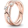 PANDORA Timeless Anello a tripla fascia brillante placcato in oro rosa 14 k con zirconi cubici trasparenti, 48