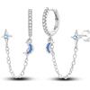 Hapour Double Piercing Chain Earrings for Women Teen, 925 Sterling Silver Hoop Earrings Cuff Chain Dangle Earrings with CZ Star Moon Charm