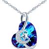 INFINIONLY Collana di cristallo Cuore dell'Oceano, Pendente cuore da donna, in argento 925, Collana di cristalli blu oceano, circondato da stella e luna, intarsiato con zircone lucido, catena 45cm