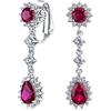 Bling Jewelry Vintage Style Bridal Simulazione Di Rosso Rubino Verde Dichiarazione Pave Corona Halo Cubic Zirconia AAA CZ Lunga Pendenti Goccia Ovale Lampadario Clip On Orecchini Per Donne Non-Pierced