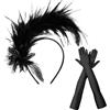 GXAHSOL Cerchietto Piume, Piume Fascia per Capelli, 1920 Fiore Artificiale Accessori per Capelli, Guanti Lunghi Neri da Opera, Fascia Anni 20 Headband con Piuma per Cocktail Nozze Festa del tè