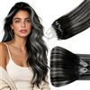 Hetto extension Microring Balayage Nero Naturale con Argento 50cm 50Ciocche | 100% Remy umani, Micro anello senza colla né calore. Invisibile e riutilizzabile. Per matrimonio e uso quotidiano