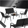 tectake® set salotto da giardino 4 pezzi, set giardino esterno con 2 poltrone, 1 divano 2 posti, tavolino, piano in vetro, textilene traspirante e idrorepellente, struttura in acciaio - Nero