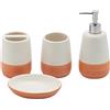 Generic Set di accessori da bagno arancioni, 4 pezzi, portaspazzolino color corallo, dispenser di sapone, portasapone, bicchiere, per decorare il bagno e come regalo (arancione)