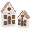 DRW Set di 2 lanterne a forma di casa in legno con luce striscia LED in bianco e marrone 43 x 24 x 17 cm