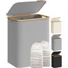 SONGMICS Cesto Portabiancheria con Coperchio a 2 Scomparti, Cesta per Bucato, 130L, Sacco Rimovibile, Tessuto Oxford, Manici di Bambù Pieghevole, 52 x 38,5 x 70,5 cm, Grigio Tortora LCB513G01