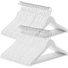 SONGMICS Grucce Legno, 50 Pezzi, Appendiabiti con Scanalature su Spalle, Barra Portapantaloni Antiscivolo e Gancio Girevole a 360° per Completi Camicie Cappotti, Bianco e Argento CRW03W-50