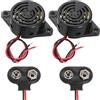 QUARKZMAN 2Pcs DC3-24V 90dB 3100Hz Cicalino Elettronico Piezo Allarme Sonoro Attivo Suono Intermittente Con Connettore A Batteria A T Da 9V Per Moto Golf Car Veicoli Allarme, Nero