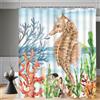 Lerores Tenda da doccia 180 x 200 cm, motivo cavalluccio marino, orlo appesantito, antimuffa, impermeabile, lavabile, in poliestere, con 12 occhielli e anelli per tenda da doccia, per bagno, vasca da