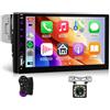 Hodozzy Autoradio 1 Din Carplay Wireless Android Auto, 7 Pollici LCD Touch Screen 1 Din Bluetooth Stereo Auto con MirrorLink, Radio FM/EQ/USB/SWC/Ricarica Type-C + Fotocamera
