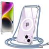Jrkvniv Magnetica Trasparente Cover per iPhone 14 Plus con Cordino, Compatibile con Magsafe, Ultra Sottile Silicone TPU Antiurto Custodia con Collana Laccio rimovibile per iPhone 14 Plus, Blu
