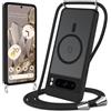 Yoedge Magnetica Cover per Google Pixel 8 Pro 5G con Cordino, Compatibile con MagSafe, Custodia Traslucida Opaca Hard PC Sottile TPU Antiurto Protettiva Case con Corda Collana Tracolla Laccio, Nero