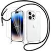 Votvloay Cover Cordino per iPhone 11 Pro 5,8 con 2 x Pellicola Protettiva Vetro Temperato,Trasparente Custodia con Laccio Tracolla Corda, Sottile TPU Silicone PC Antiurto Case per iPhone 11 Pro, Nero