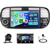 Hikity 4+128G Autoradio Android per Fiat 500 2007-2015 Wireless Carplay 7''IPS Schermo per Auto Android Auto WiFi Touchscreen Bluetooth5.0 GPS SWC Retrocamera