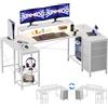 JUMMICO Scrivania da Gaming Angolare a Forma L, 170x90cm con Illuminazione LED, Supporto Monitor Regolabile in Altezza, 3 Cassetti, 2 Prese e 2 Porte USB, Scrivania in Acciaio e Legno, Bianca