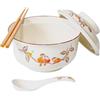 Ceraozmus Set di ciotole per ramen in ceramica da 800 ml con coperchio, cucchiaio e bacchette, ciotole per zuppa grandi vintage giapponesi, ciotola per noodle istantanei, stoviglie asiatiche (Uccello*1)