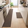 LEKEEPGO Tappeto Cucina Antiscivolo Lavabile 43.5x75cm+43.5x200cm, 2 Pezzi Passatoia Cucina, Tappeti Cucina, Assorbente Tappetino Cucina, Tappeto per Cucina, Corridoio, Lavanderia, Marrone