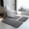 CEWROM Set di 3 tappetini da bagno in memory foam, morbido tappetino da bagno in memory foam e tappetino per WC a forma di U, in microfibra, per il bagno (grigio scuro)