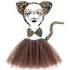 EUPSIIU 5 Pezzi Costumi Animali Bambini Tutu Gonna, Pegatina con Estampado de Leopardo, Cerchietti Orecchie Animali, Coda, Papillon, per Carnevale Festa di Compleanno Halloween Costume (Marrone)