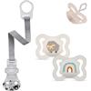 Mam, ciuccio in silicone Skin Soft per neonati da 0 a 6 mesi, Set da 2 pezzi, con contenitore per il trasporto sterilizzato e cordoncino porta ciuccio