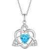 FJ Collana Nodo Celtico in Argento Sterling 925 Collane con Ciondolo Irlandesi Cuore con Pietre Portafortuna Marzo Acquamarina Gioielli Regalo per Donna