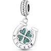 The Charmery Ciondolo a forma di quadrifoglio portafortuna a forma di ferro di cavallo, in argento 925, compatibile con ciondoli Pandora, Trollbeads, Chamilia, Biagi e molti altri braccialetti con ciondoli del