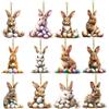 BSITSSS 12 Pezzi Decorazioni Pasqua Appendere, Ciondoli Ovetti Pasquali a Forma di Coniglio, Coniglietti Pasquale Ornamenti in Legno con Spago per Primavera Rami Porte Finestre