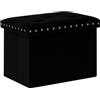 Bonlife Pouf pieghevole con vano portaoggetti, con rivetti, poggiapiedi, imbottito, nero, velluto, 42x32x32 cm
