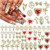 CharmeFleur 40 pezzi di charm dorati per unghie in acrilico, stili misti con perle e leghe scintillanti croce farfalla fiocco cuore stella charm per donne decorazione unghie
