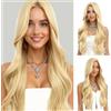 AOWVUTS Parrucca Biondo Lunga Ondulata Donna 65cm Parrucca Capelli Ricci Sintetica Naturali Resistente al Calore con Taglio Centrale per Usura Quotidiana Partito Cosplay Festa 26 Pollici