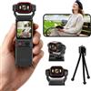 Pudet Luo Action Cam 4K WiFi 160° Grandangolo 6 Assi, per Vlog e Viaggi | 5h batteria, 3000mAh, 256GB SD, obiettivo orientabile, LED integrato