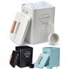 WHOLE HOUSEWARES Contenitore per detersivo per bucato, dispenser di sapone in metallo con paletta, coperchio ermetico e manici, contenitore vintage con coperchio e porta profumo