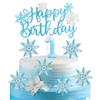 mciskin Set di Candeline per Torta 1° Compleanno Frozen, Candeline a Fiocco di Neve con Numero 1 per Torta, Decorazioni per Torta Frozen, Candeline Blu a Fiocco di Neve per Torta per Feste di Compleanno del 1