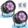 PUZILOZA 2PCS 6 x 3W IP67 Impermeabile LED Par, RGBW 4 in 1 LED Luce Palco con Telecomando Luci da Discoteca Festa, per Prestazione all'Aperto, Prati, Feste, Bar, Palchi, Spettacoli di Festival