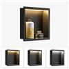 Bernkot Nicchia da parete in acciaio inox con LED, doccia con illuminazione per bagno, nicchia da incasso con regolazione della temperatura del colore per bagno, 30 x 30 x 10 cm, colore nero