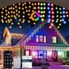 Circlio Luci Natale da Esterno Cascata, Luci Natale Balcone Esterno Bianco Caldo e RGB, Tenda Luci Natale con APP e Telecomando, 17 Modalità, 4 Luminosità, Timer, Decorazioni Natalizie (200L-5M,C/RGB)